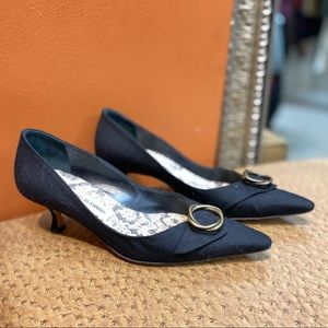 Manolo Blahnik Black Heels with Gold Buckle